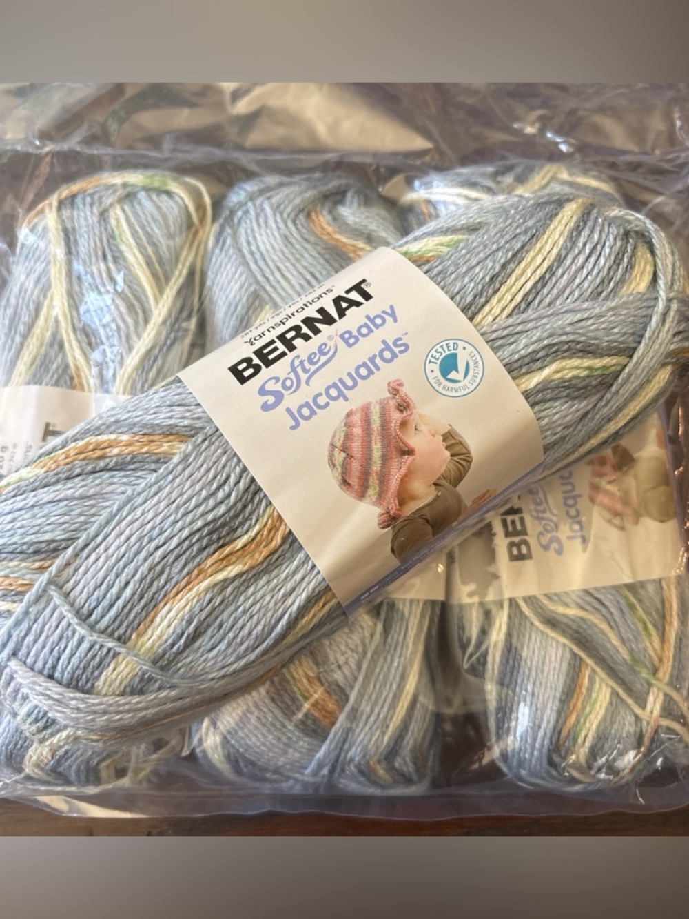 Bernat Softee Baby Jacquards Yarn - Pastel Blue & Cream River Ripple